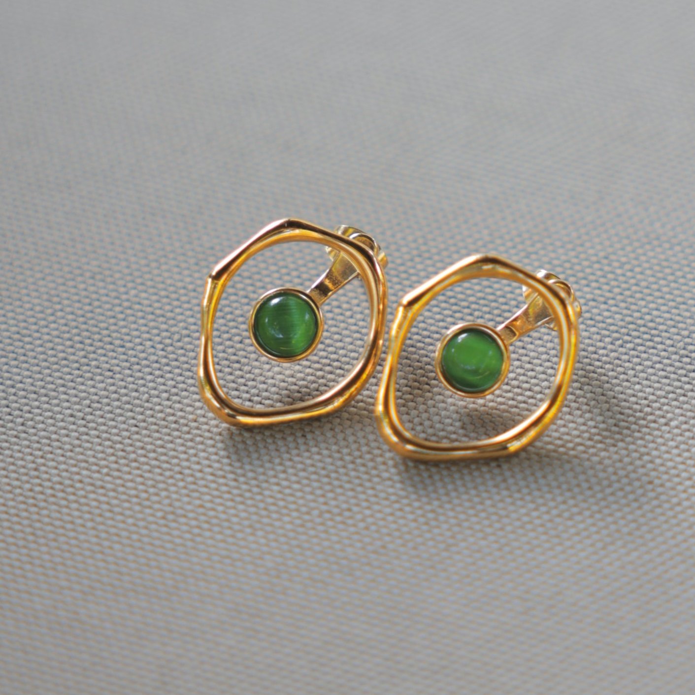 Tropical Green Stud Gold Earrings