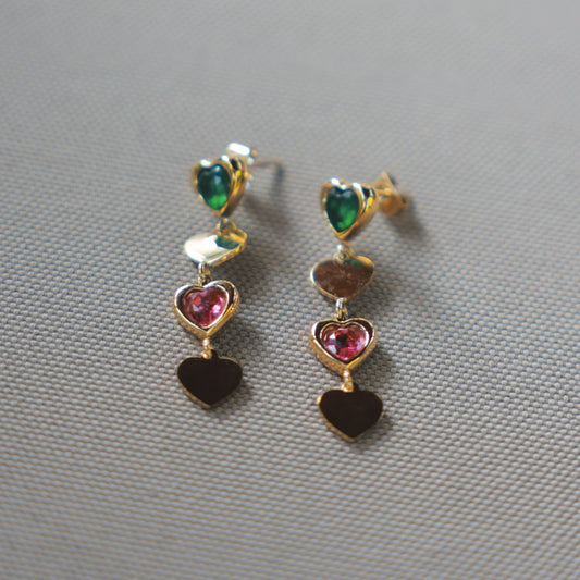 Hooped Pink & Green Gem Earrings