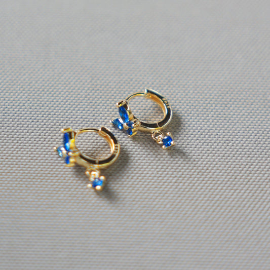 Delicate Hooped Earrings with Small Blue Gems