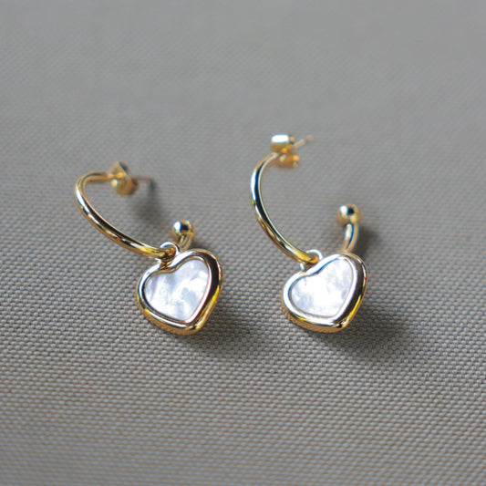 Hooped Earrings with White Heart Charm