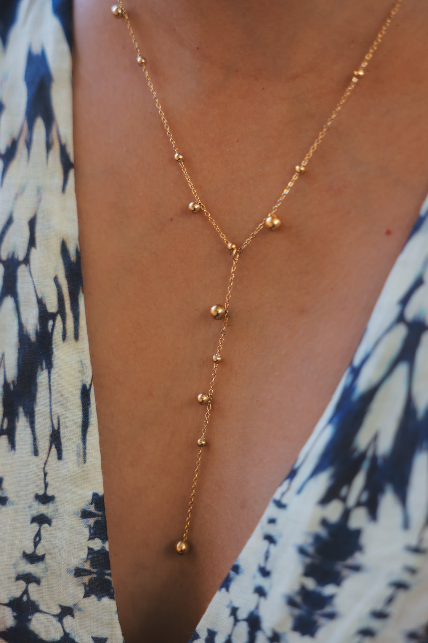 Long Delicate Gold Color Necklace