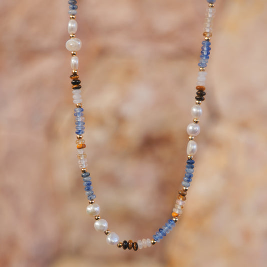 Natural Blue White Pebble Necklace