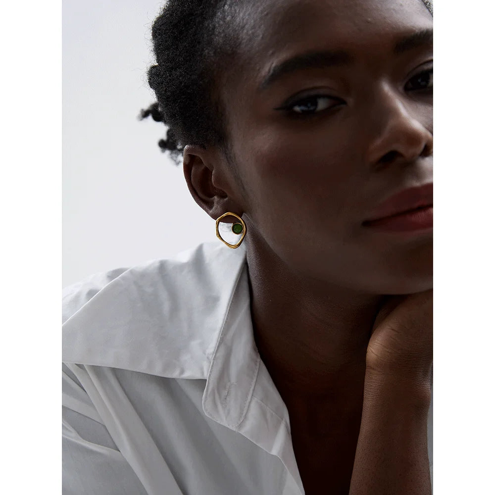 Tropical Green Stud Gold Earrings